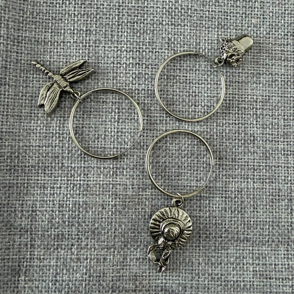 Garden-Themed Wine Glass Charms Set of 3 | Dragonfly /Hat / Flower Pot